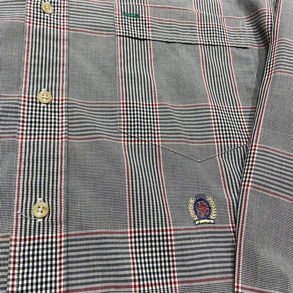 Tommy Hilfiger Vintage Y2K Button Front Grey Red Cotton Shirt Men's Size Large - Picture 3 of 10
